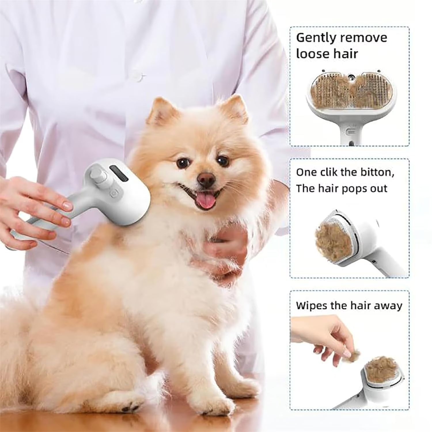 Furry Basics Pet Grooming Brush, Furry Basics Pet Brush, Furrybasics Pet Grooming Comb, Pet Hair Removal Comb with Water Tank and Release Button (White)